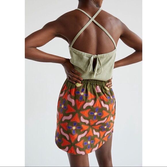 NEW Anthropologie Maeve Abstract Embroidered Flowers Daisy Mini Skirt Small - Picture 2 of 3